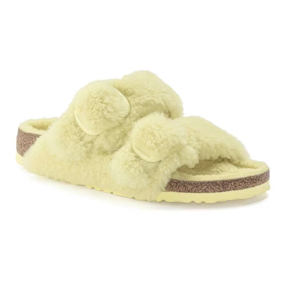 Arizona big buckle Birkenstock sandal slides yellow genuine shearling sherpa
